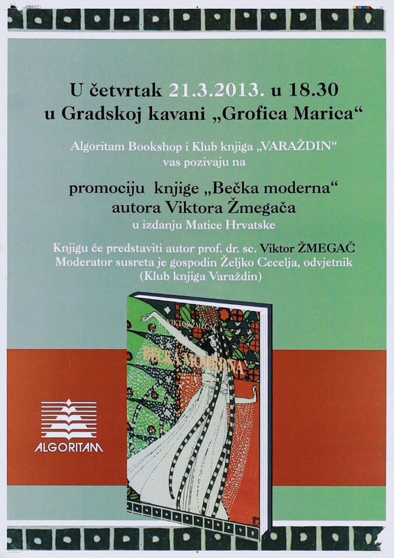 Promocija knjige ˝Bečka moderna˝ autora Viktora Žmegača, 21. 3. 2013. u Gradskoj kavani ˝Grofica Marica˝