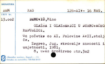 Glazba i glazbenici u Dubrovačkoj Republici : od početka 11.