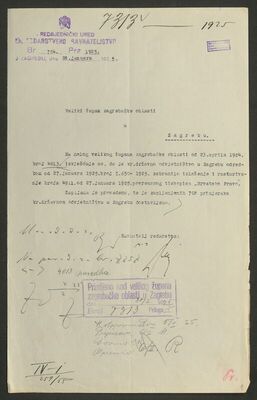 Kraljevsko redarstveno ravnateljstvo u Zagrebu izvještava o 
