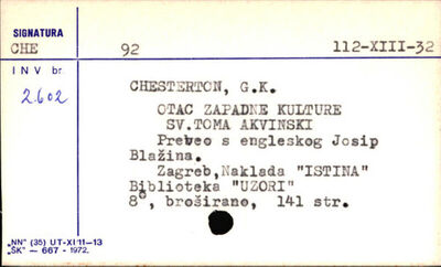 Otac zapadne kulture Sv. Toma Akvinski / G. K. Chesterton ; 