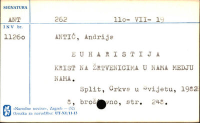 Euharistija : Krist na žrtvenicima, u nama, među nama / Andr