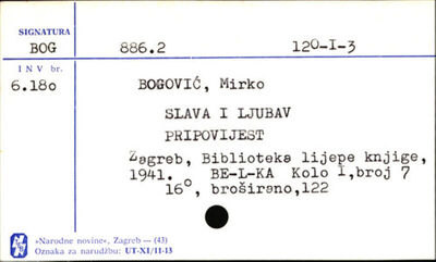 Slava i ljubav : pripovijest / Mirko Bogović ; [nacrt korica