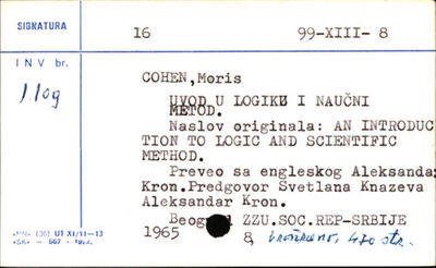 Uvod u logiku i naučni metod / Moris Koen i Ernest Nejgel ; 