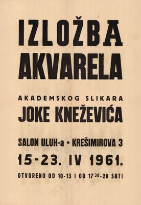 Izložba akvarela akademskog slikara Joke Kneževića