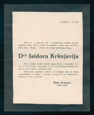 Osmrtnica Isidora Kršnjavija