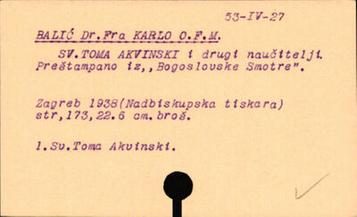 Sv. Toma Akvinski i drugi naučitelji / Karlo Balić.