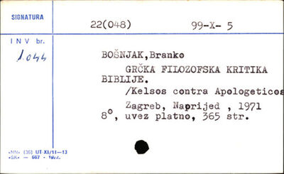 Grčka filozofska kritika Biblije : Kelsos contra apologetico