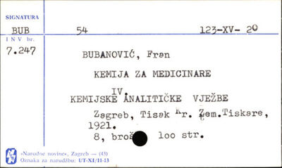 Kemija za medicinare / napisao Fran Bubanović.
