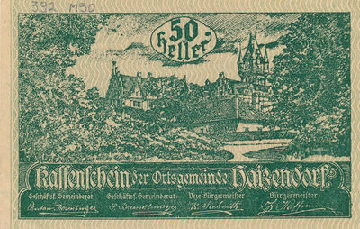 Gradski novac, Haizendorf, Donja Austrija, 50 hellera, Austr