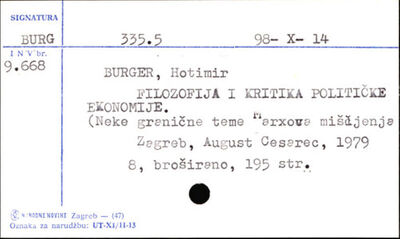Filozofija i kritika političke ekonomije : neke graničke tem