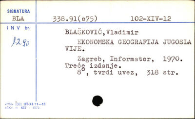 Ekonomska geografija Jugoslavije / Vladimir Blašković ; [crt