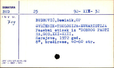 Svećenik - teologija - euharistija / Dominik Budrović.