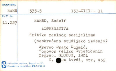 Alternativa : kritika realnog socijalizma : (neskraćeno stud