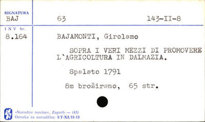 Sopra i veri mezzi di promovere l'agricoltura in Dalmazia : 