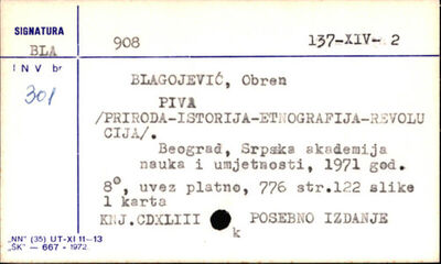 Piva : Priroda, istorija, etnografija, revolucija / Obren Bl