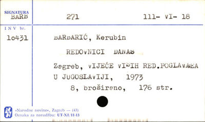 Redovnici danas / Kerubin Barbarić.