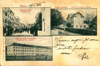 Sinj: Domobranska vojarna, Trg kralja Tomislava (Sinjska pij