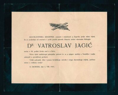 Osmrtnica Vatroslava Jagića