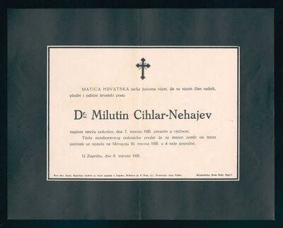 Osmrtnica Milutina Cihlara Nehajeva