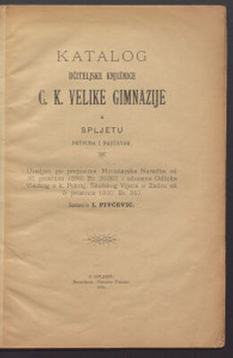 Katalog učiteljske knjižnice C. k. velike gimnazije u Spljet