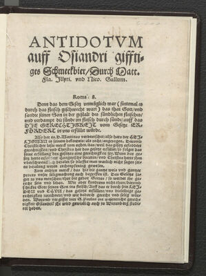 Antidotum auff Osiandri gifftiges Schmeckbier