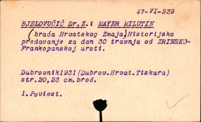 Historijsko predavanje za dan 30. travnja o Zrinsko-Frankopa
