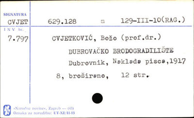 Dubrovačko brodogradilište / napisao Božo Cvjetković.