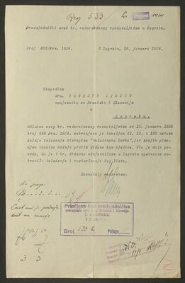 Kraljevsko redarstveno ravnateljstvo u Zagrebu izvještava o 