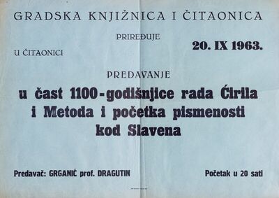 Predavanje u čast 1100-godišnjice rada Ćirila i Metoda i poč