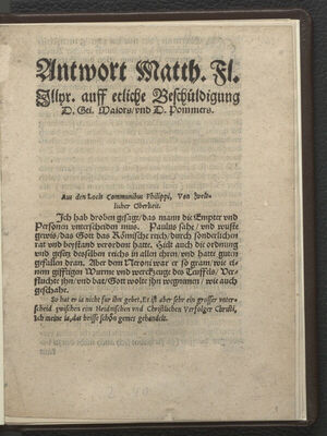 Antwort Matth. Fl. Illyr. auff etliche Beschüldigung D. Gei.
