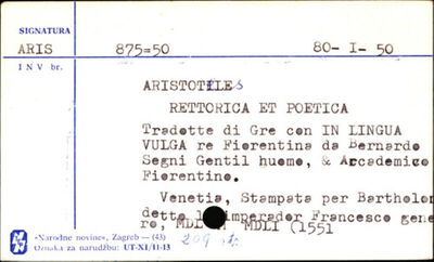 Rettorica et poetica d'Aristotile, tradotte di greco in ling