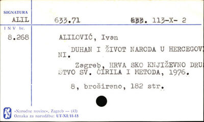 Duhan i život naroda u Hercegovini / Ivan Alilović.