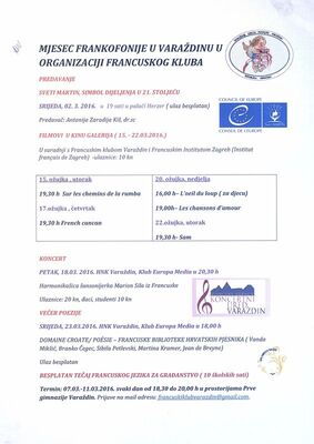 Mjesec frankofonije u Varaždinu, 02.03.-23.03. 2016