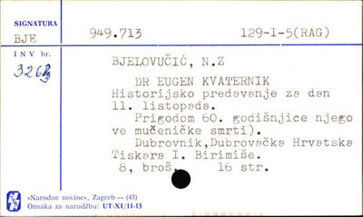 Dr. Eugen Kvaternik : historijsko predavanje za dan 11. list