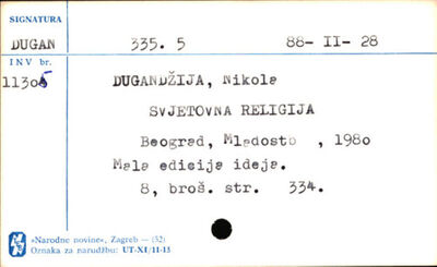 Svjetovna religija / Nikola Dugandžija.