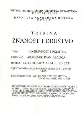 Književnost i politika, akademik Ivan Aralica
