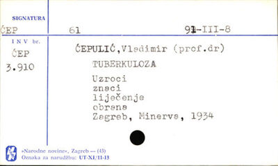 Tuberkuloza / Vladimir Ćepulić.