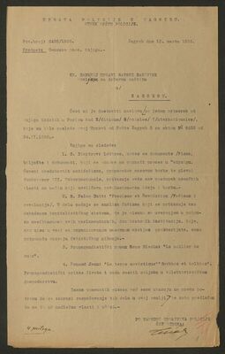 Kraljevska banska uprava Savske banovine dostavlja primjerke