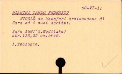Nicolò de Matafari, archivescovo di Zara ed i suoi scritti.