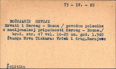 Hrvati i Herceg Bosna : (povodom polemike o nacionalnoj prip