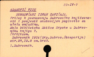 Dubrovčani izvan zavičaja : prilog k poznavanju dubrovačke k