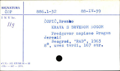 Krava s drvenom nogom / Branko Ćopić.