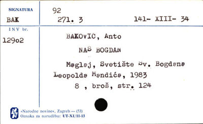 Naš Bogdan : životopis novog hrvatskoga sveca / Anto Baković