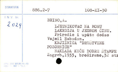 Ljetnikovac na moru : lakrdija u jednom činu / A. Brino ; pr