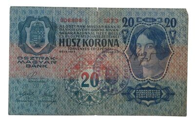 Novčanice od 20 kruna .IZDALA; OSZTRAK-MAGYAR BANK, 1913.