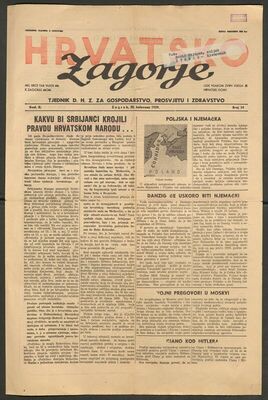 "Hrvatsko Zagorje" tjednik D. H. Z. za gospodarstvo, prosvje