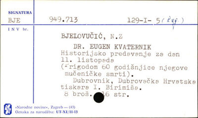 Dr. Eugen Kvaternik : historijsko predavanje za dan 11. list
