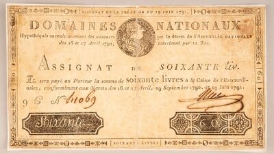 Falsifikat asignata 60 livri, Pariz, Francuska,19.06. 1791.