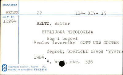 Biblijska mitologija : Bog i bogovi / Walter Beltz.