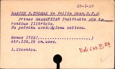 Prima grammaticae institutio pro Tyronibus Illyricis accommo